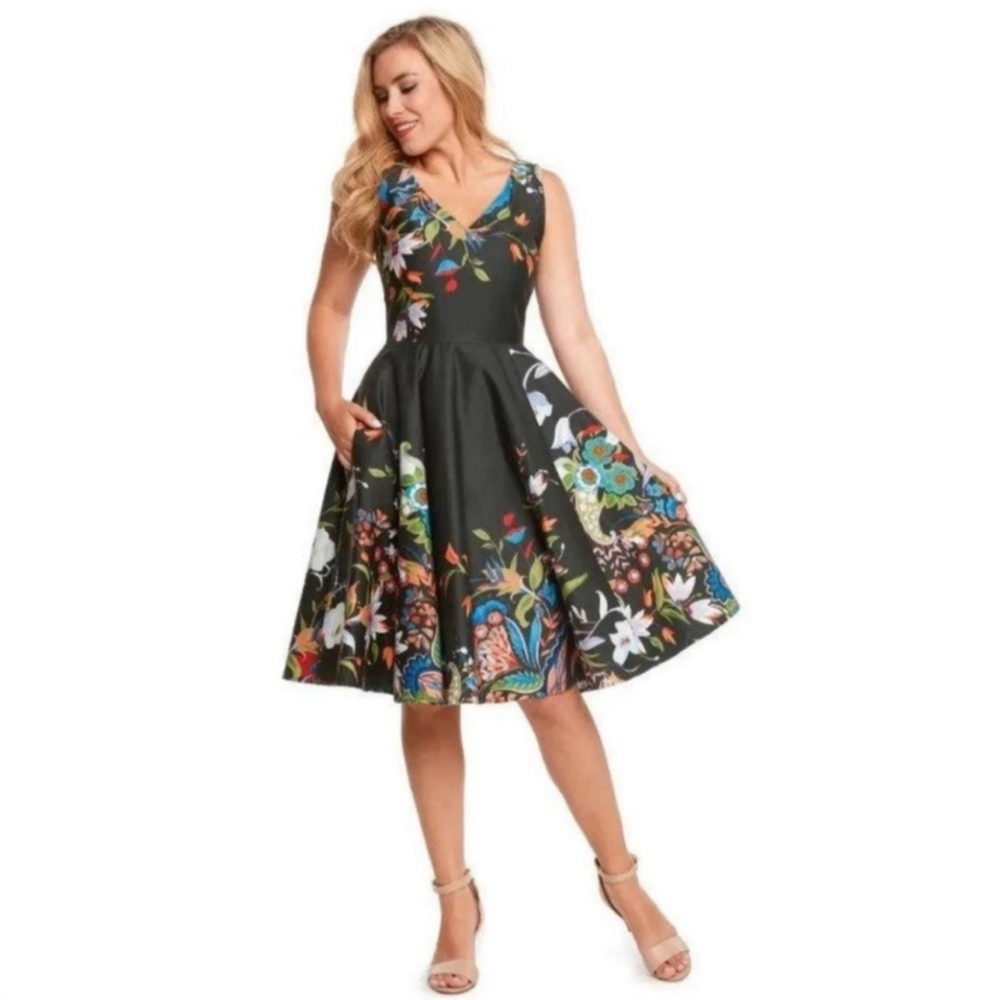 Unique Vintage Eva Rose Black floral print dress